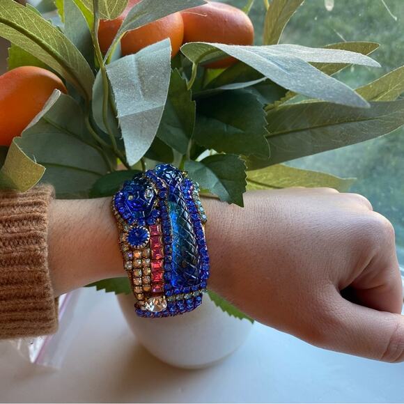 Vintage Pididdly Links Blue Handmade Snake Gem Bracelet - Picture 3 of 10